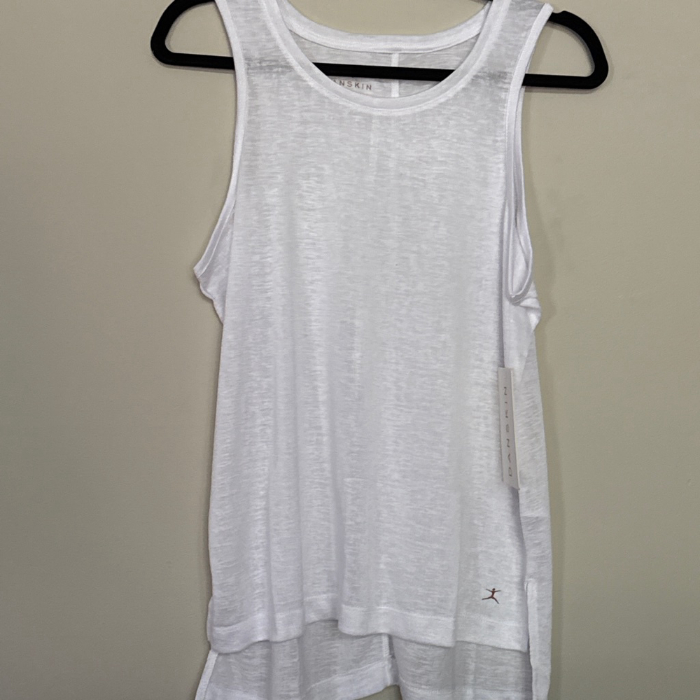 Women's Danskin White Petite Small SP Breezy Side Step Tank Top NWT